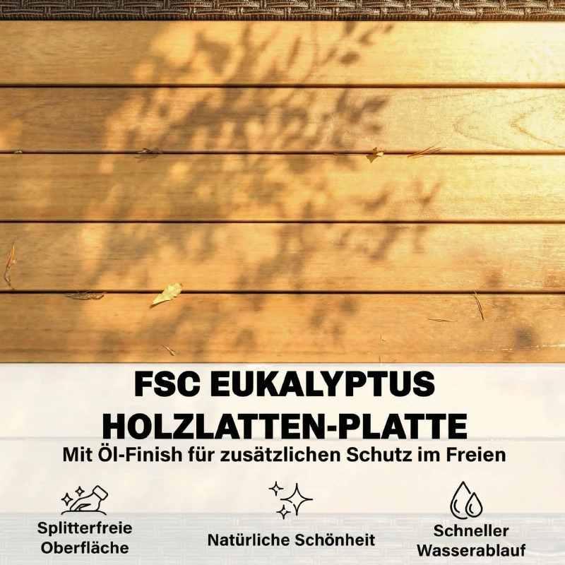 Outsunny Servierwagen Rattan Küchenwagen mit FSC Eukalyptusholz-Arbeitsplatte Ablagefach Rollen Seitengriff 95 x 54 x 84 cm