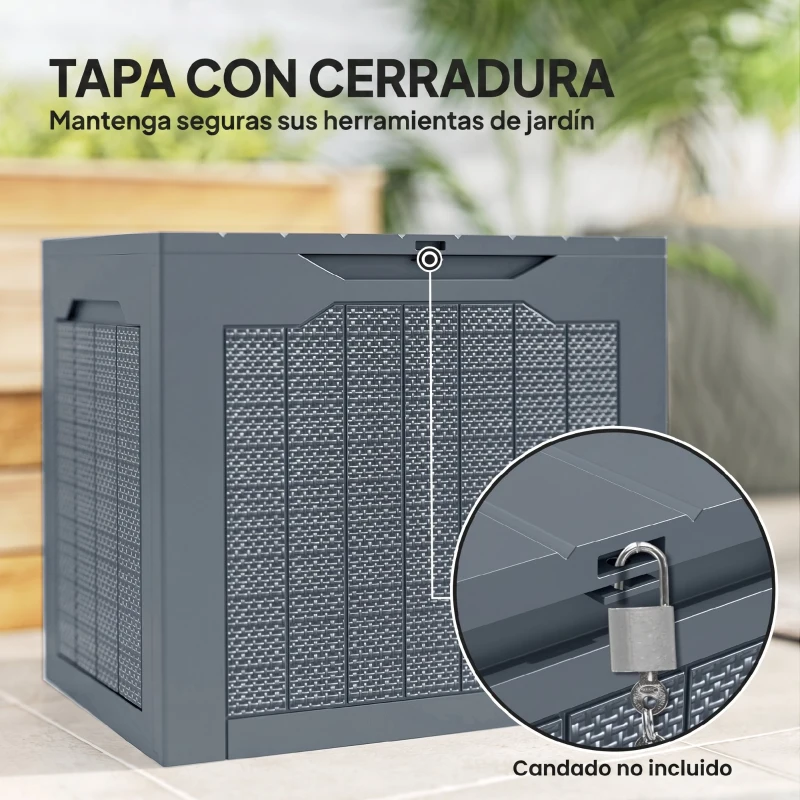 Outsunny Baúl de Jardín con Asas Contenedor para Herramientas Impermeable 56x41x50 cm Gris Claro