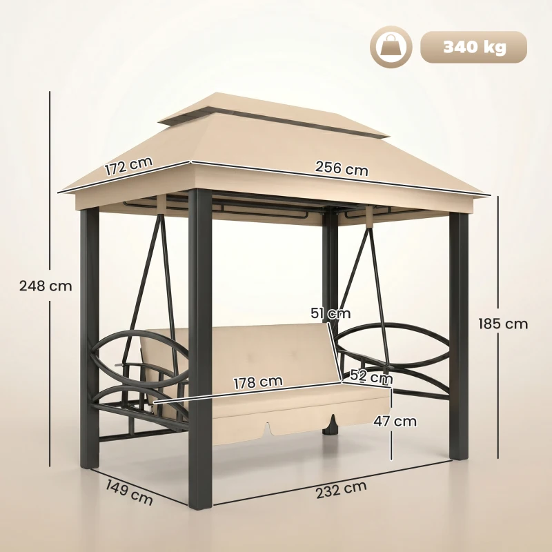 HOMCOM Hollywoodschommel met zijwanden tuinschommel schommel 3-zitter beige