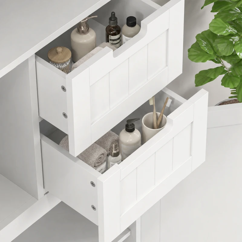 HOMCOM Meuble haut de rangement, armoire avec portes vitrées et étagères réglables pour salle de bain, cuisine, salon, blanc