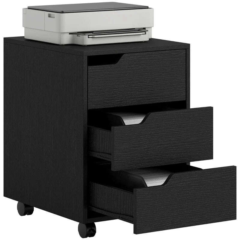 HOMCOM Bloco de Gavetas para Escritório Móvel de Escritório Bloco de Gavetas com 3 Gavetas e 4 Rodas 40x50x57,5 cm Preto
