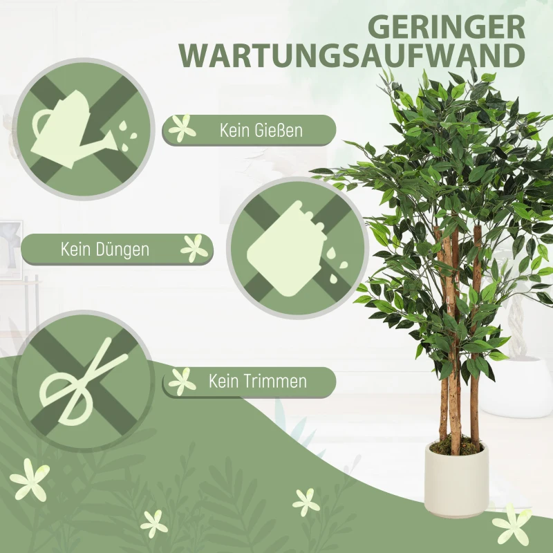 HOMCOM Kunstbanyanboom – Kunstplant met Massief Houten Stam en Pot – Voor Woonkamer, Slaapkamer of Kantoor – 55 x 55 x 120 cm – Groen