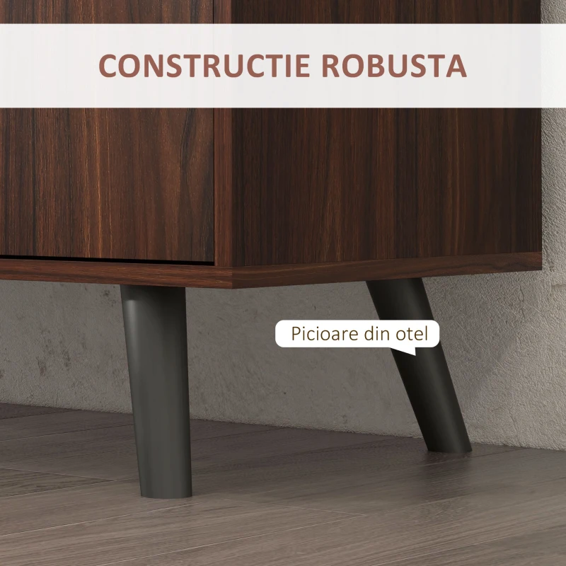 HOMCOM Bufet Modern din Lemn și PAL cu 2 Dulapuri și 3 Sertare, 127x40x76 cm, Maro și Negru
