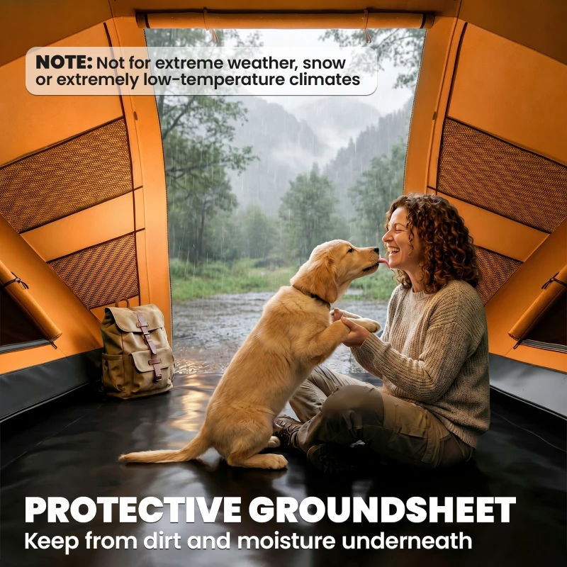 Outsunny 4 Man Camping Tent, UV Protection Tunnel Tent with 2 Bedrooms and Living Area, Large Hiking Sun Shelter, 430 x 240 x 170 cm, Orange