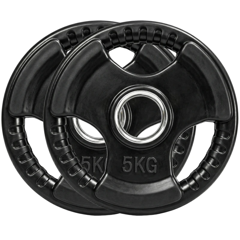 SPORTNOW Hantelscheibe, 2er-Set, 5 kg pro Scheibe, drei Griffe, bodenschonender Gummimantel, Metall