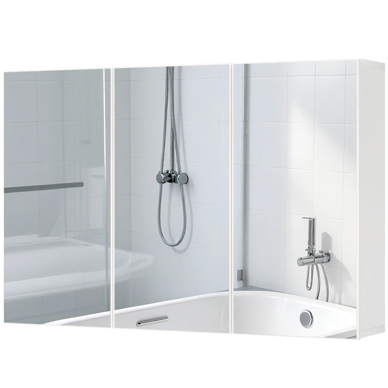 HOMCOM Badkamerspiegelkast, Badkast met 3 Spiegels, Wandmontage, 90 x 15,5 x 60 cm, Spaanplaat, Wit