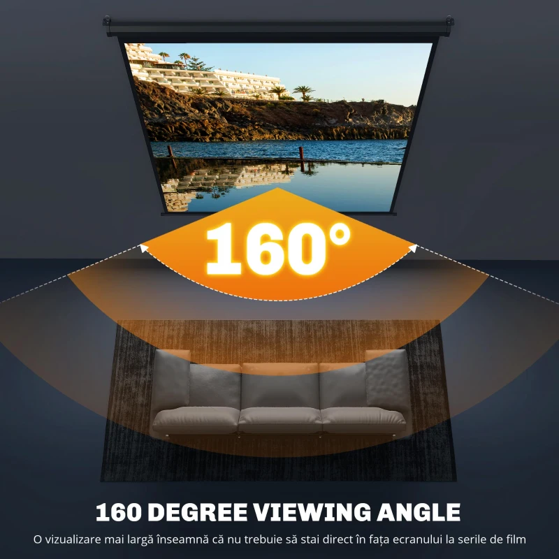 HOMCOM Ecran de proiecție TV și Home Cinema de 99 de inci, video proiector 1:1 4K HD, 178L x 178H cm
