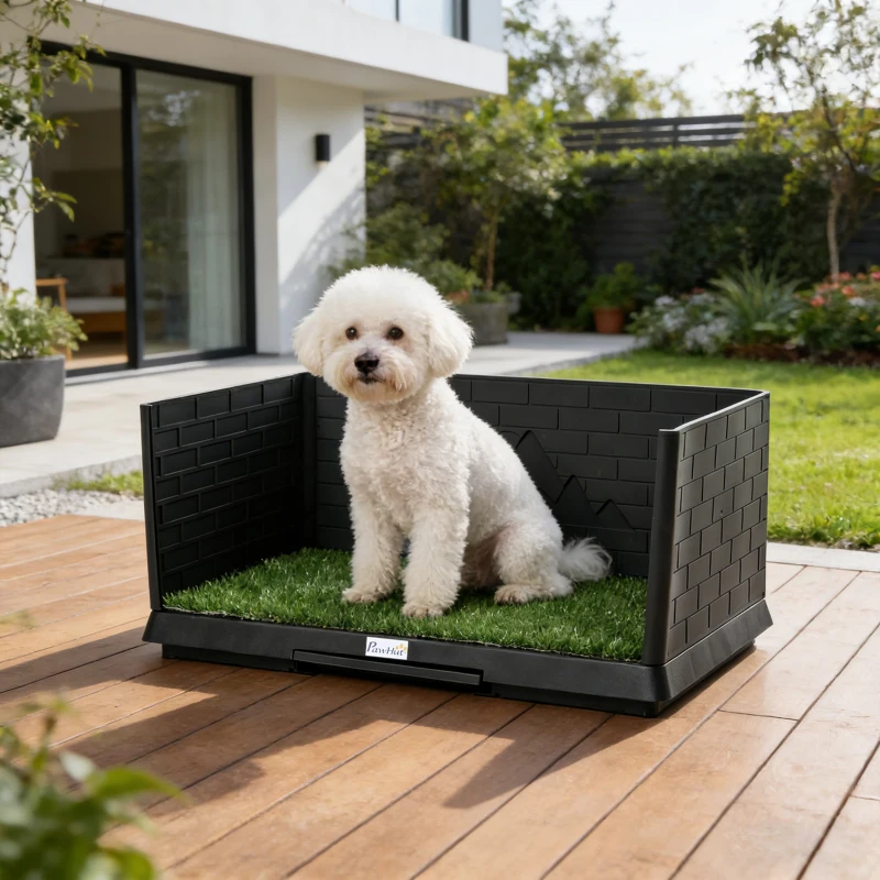 PawHut Dog Toilet Tray, Indoor Outdoor Dog Potty with High Walls, Grass Turf, Slide-Out Tray, Urine Collection Base