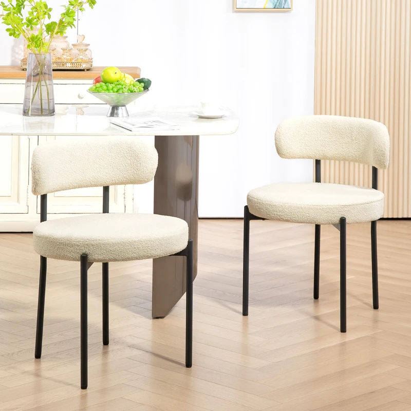 HOMCOM Set di 2 Sedie Sala da Pranzo in Tessuto Sherpa, Sedie da Cucina con Gambe in Acciaio, Sedia Imbottita per Cucina