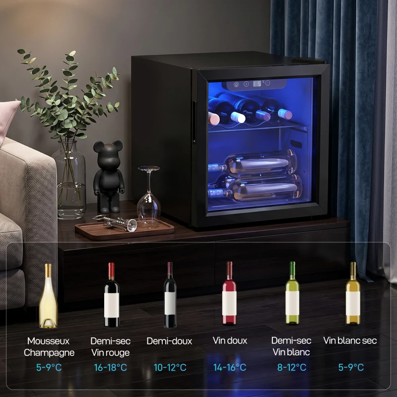 HOMCOM Cave à vin 12 bouteilles 36L, réfrigérateur à vin et boissons avec température réglable 4-16 °C, porte réversible, noir