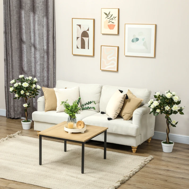 Outsunny Plantă artificială de trandafir cu 21 de flori și ghiveci umplut cu ciment și mușchi, Ø18x90 cm, albă