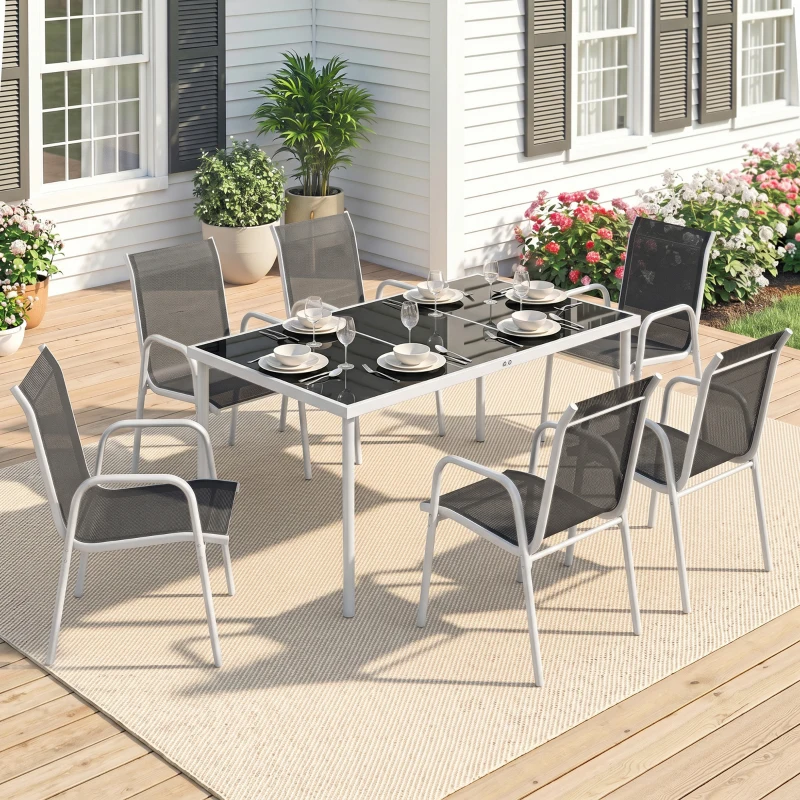 Outsunny Set da Giardino 7 Pezzi: Tavolo Rettangolare e 6 Sedie Impilabili