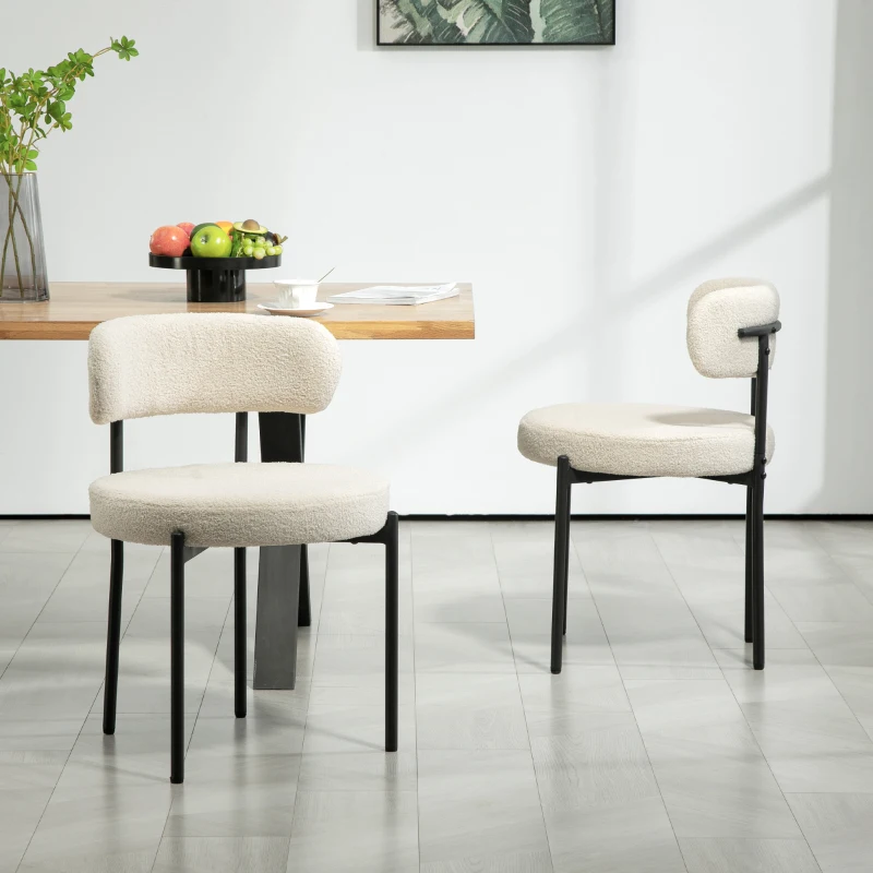 HOMCOM Set di 2 Sedie Sala da Pranzo in Tessuto Sherpa, Sedie da Cucina con Gambe in Acciaio, Sedia Imbottita per Cucina