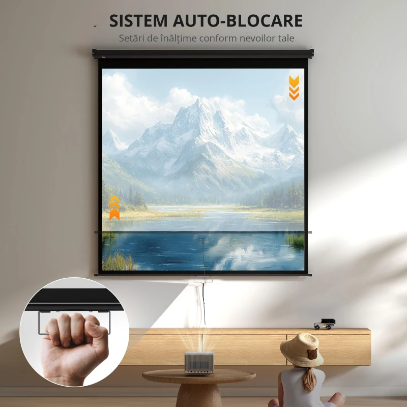 HOMCOM Ecran de proiecție TV și Home Cinema de 99 de inci, video proiector 1:1 4K HD, 178L x 178H cm