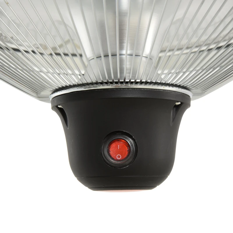 Outsunny 1500W Patio Heater Outdoor Ceiling Mounted Aluminium Halogen Electric Hanging Heating Light with Remote Control and 3 Heat Settings, Silver