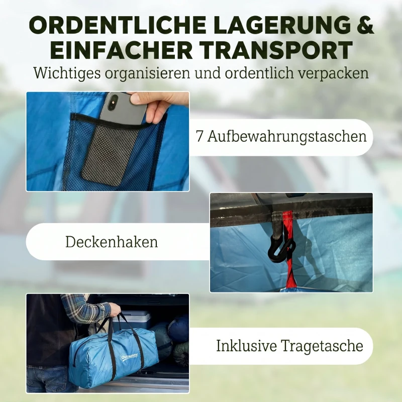 Outsunny Tunnelzelt 4 Personen Familienzelt mit Schlafkabine Vorzelt abnehmbare Trennwand Fenstern Bodenplane Stehhöhe