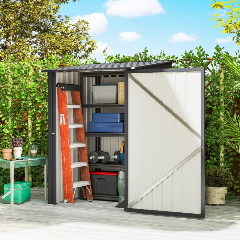 Outsunny Casetta da Giardino Porta Attrezzi in Acciaio Galvanizzato con Porta, 100x104x160 cm, Grigio Scuro