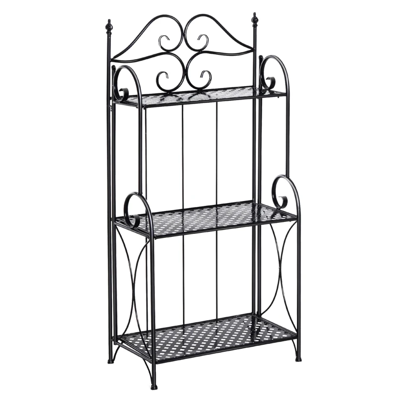 Outsunny Blumenständer, Regal, dreistöckig, klappbar, Metallrahmen, schwarz, 56 x 30 x 114cm
