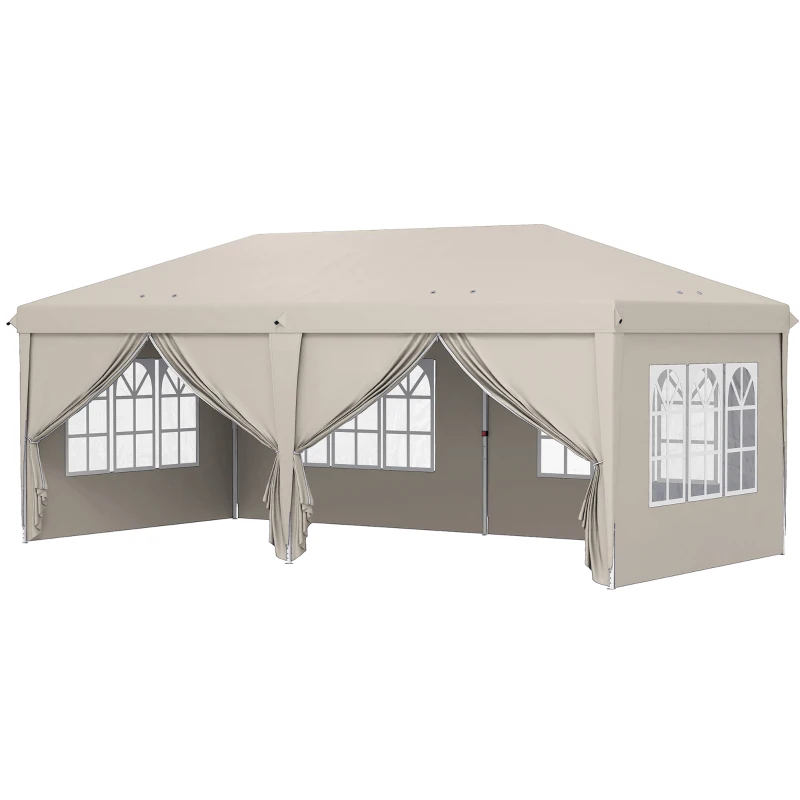 Outsunny Carpa de jardín exterior 6x3m carpa plegable con paneles anti-UV Altura ajustable con Bolsa de transporte beige
