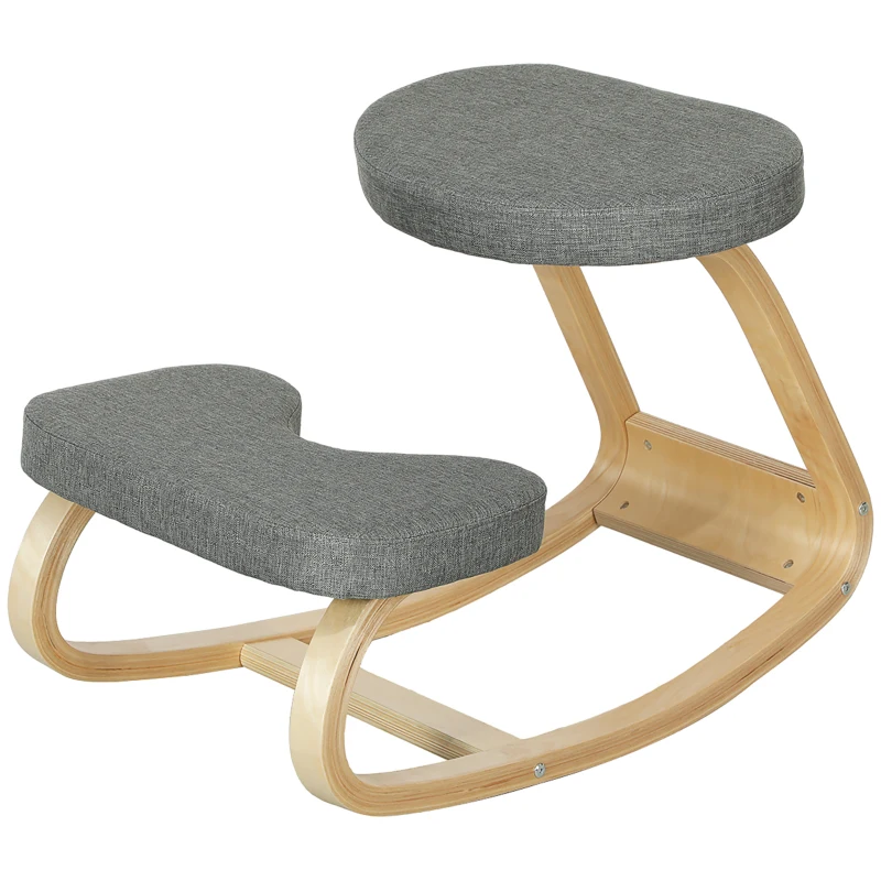 HOMCOM Kniestuhl – Ergonomische Kniekruk met Linnenlook, Berkenhouten Basis, tegen Nekpijn