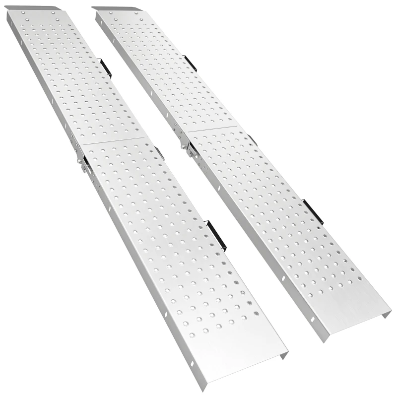 HOMCOM Set van 2 Opvouwbare Oprijplank Metaal Drempelramp met Handgrepen tot 400 kg, voor banden tot 22,5 cm