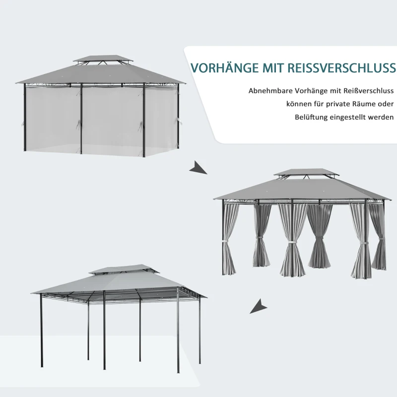Outsunny Pavillon 3x4m Gartenpavillon mit 6 Seitenteilen Partyzelt Gartenzelt Festzelt mit Doppeldach Dunkelgrau