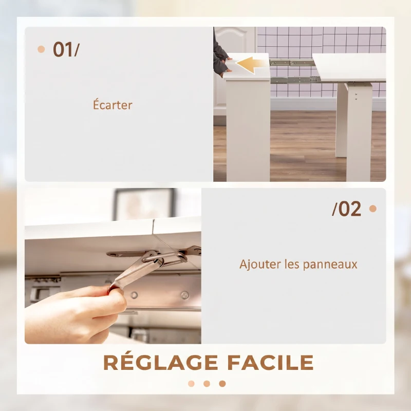 HOMCOM Table à manger pliante, table pliante cuisine extensible jusqu'à 6 personnes, pour petits espaces, salle à manger, blanc