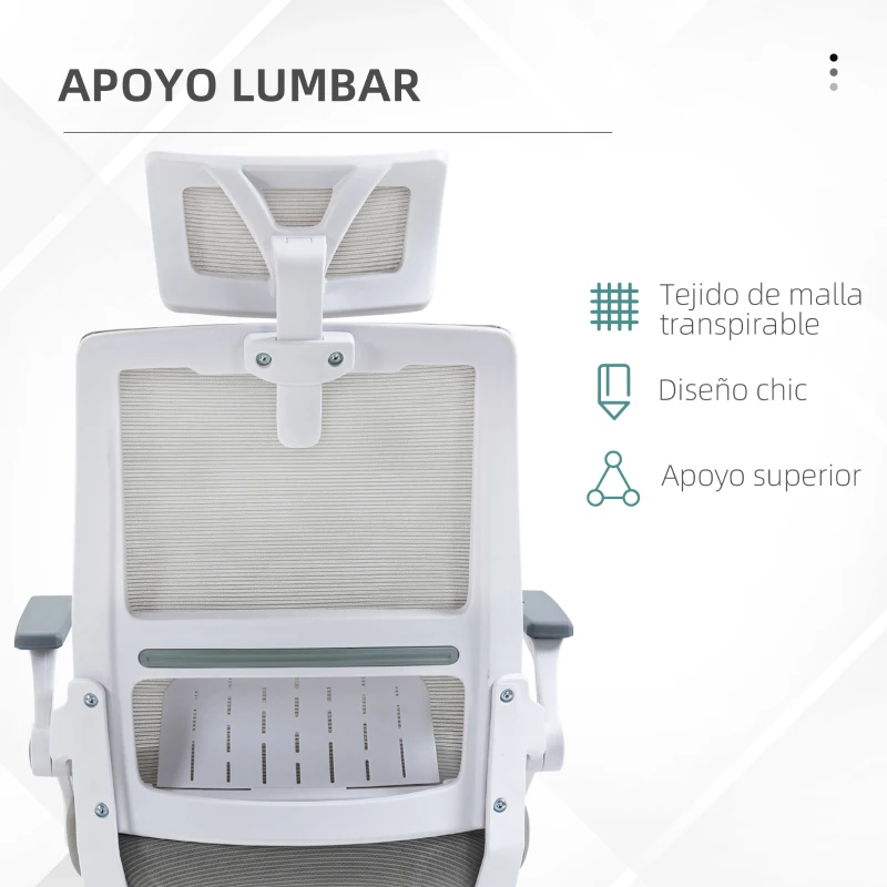 Vinsetto Silla de Oficina de Malla Silla de Escritorio Giratoria Altura y Reposacabezas Ajustable 58x61x102-119 cm Gris