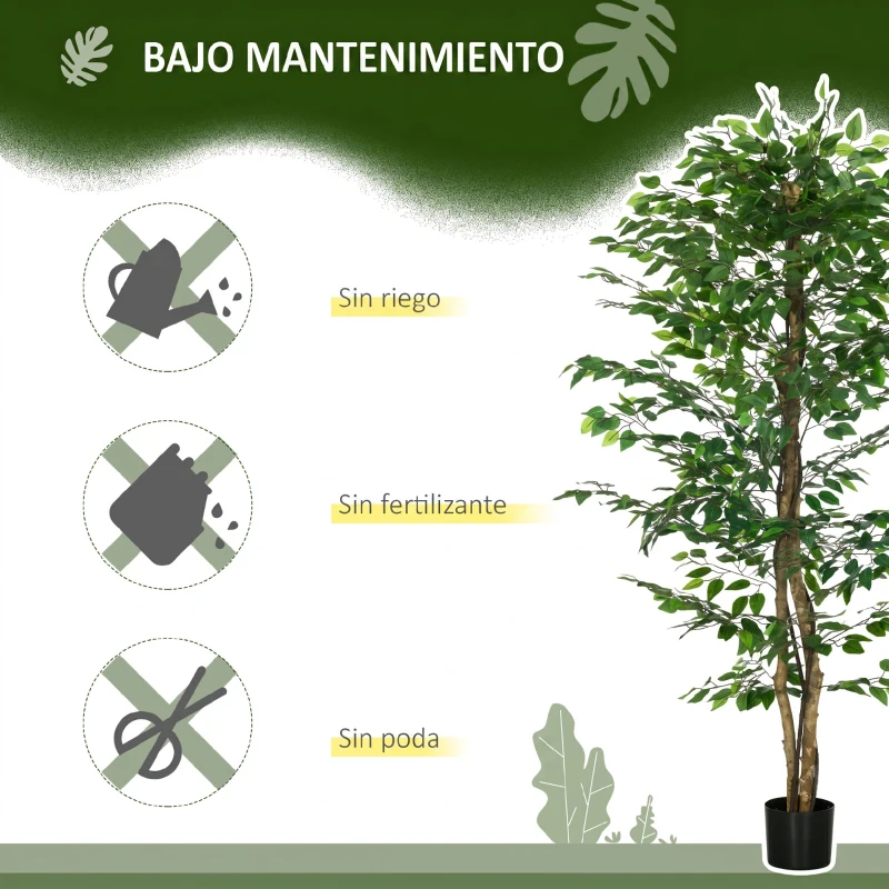 HOMCOM Pack de 2 Plantas Artificiales con Troncos Naturales 180 cm Ficus Sintética con 1260 Hojas Decoración para Hogar Verde