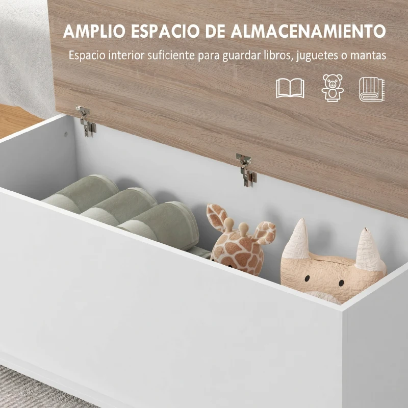 HOMCOM Baú de Armazenamento de Madeira Banco de Armazenamento 100x40x40 cm Branco e Madeira