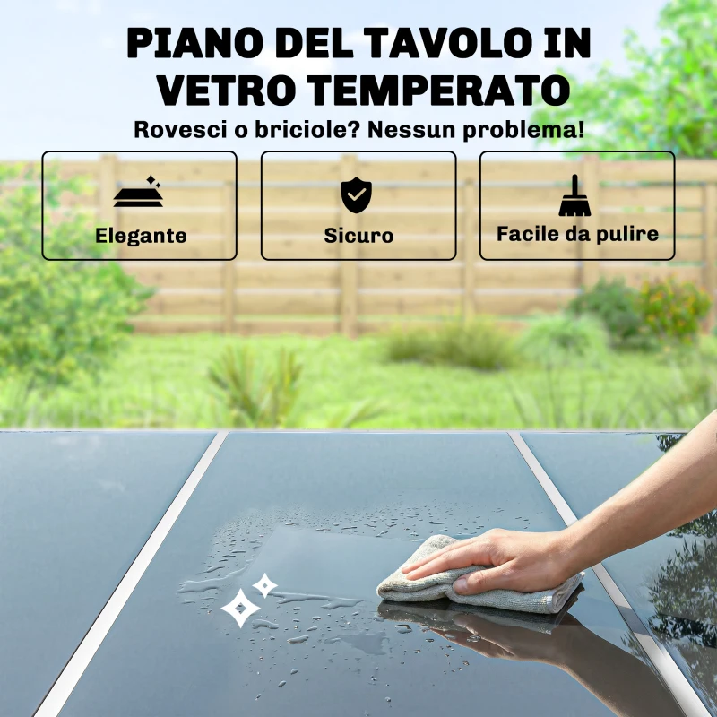 Outsunny Set da Giardino 7 Pezzi: Tavolo Rettangolare e 6 Sedie Impilabili