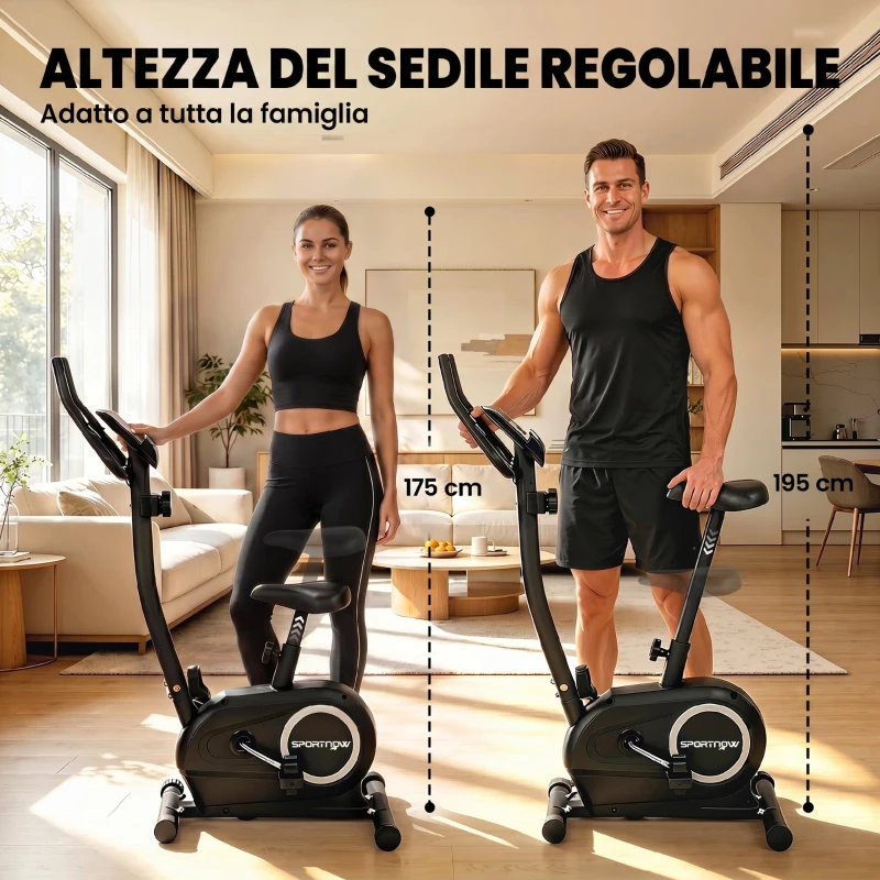 SPORTNOW Cyclette Magnetica con Resistenza a 8 Livelli, Display LCD e App Bluetooth, Metallo, 86x51x128 cm, Nero