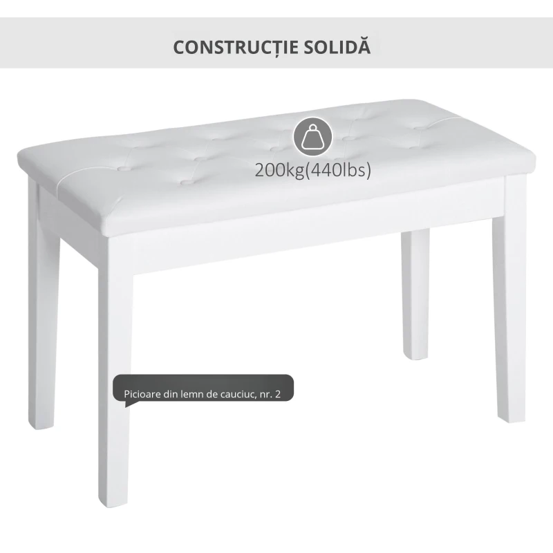 HomCom scaun pian, cu spatiu depozitare, 76x36x50cm, alb