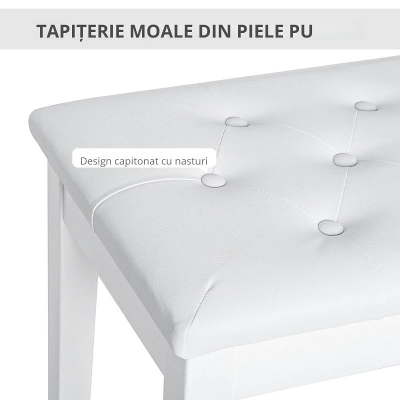 HomCom scaun pian, cu spatiu depozitare, 76x36x50cm, alb