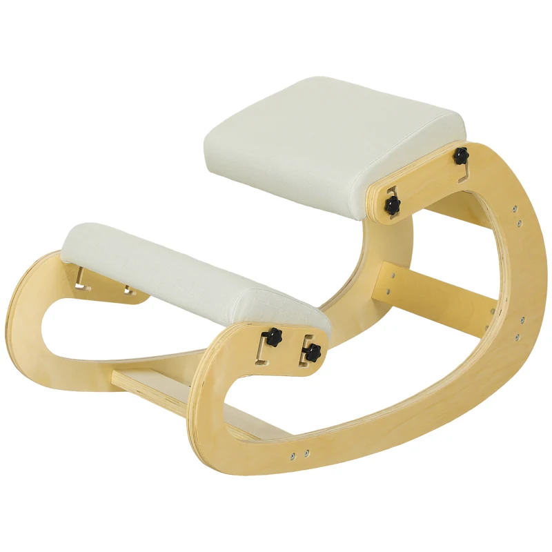 HOMCOM Ergonomische kniehocker met 6 verstelbare posities, houten basis, creme
