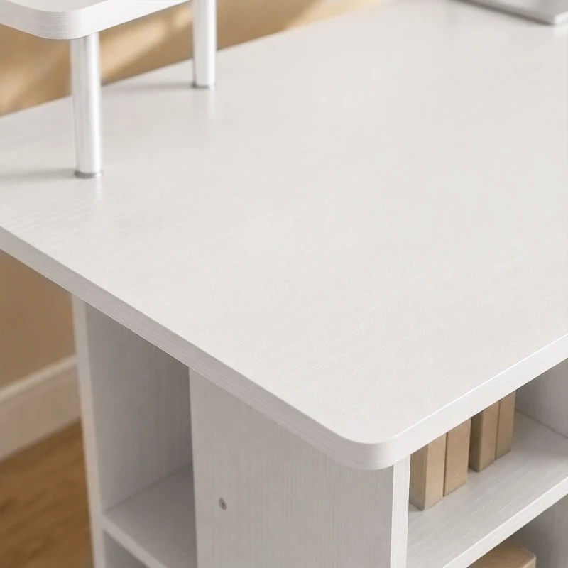 HOMCOM Computer Desk with Drawer Shelves CPU Storage Rack White