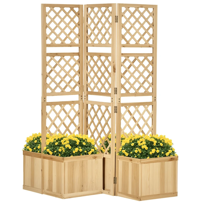 Outsunny verhoogd bed met opklapbaar hekwerk, plantenbak met privacyscherm 133x165 cm