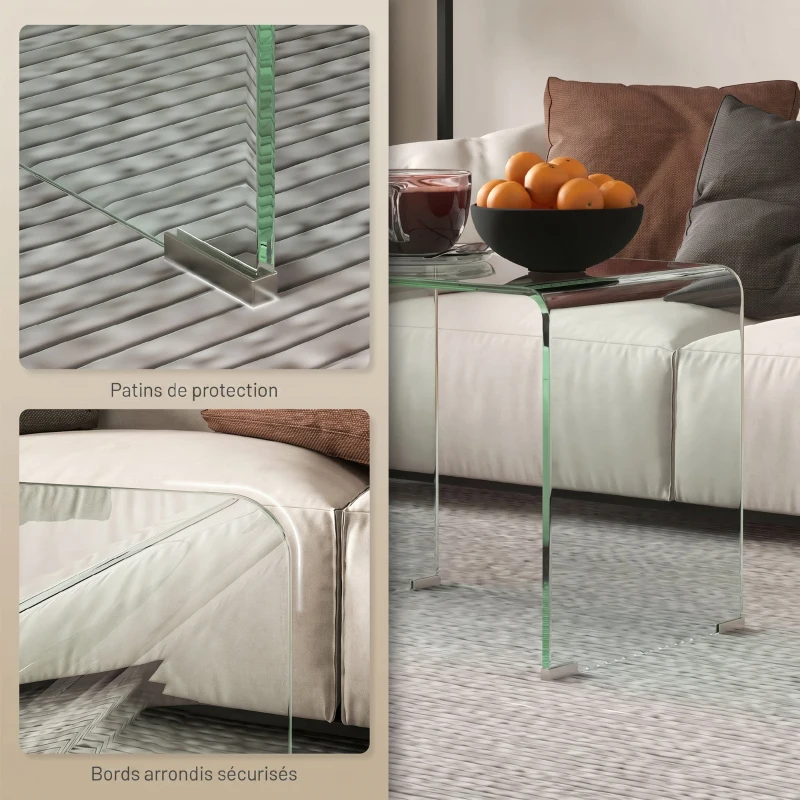 HOMCOM Table basse en verre table de salon rectangulaire design moderne en verre trempé avec bords arrondis sûrs transparent
