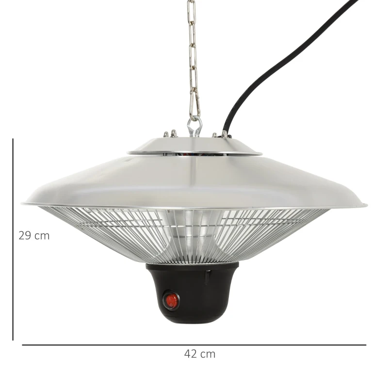 Outsunny 1500W Patio Heater Outdoor Ceiling Mounted Aluminium Halogen Electric Hanging Heating Light with Remote Control and 3 Heat Settings, Silver