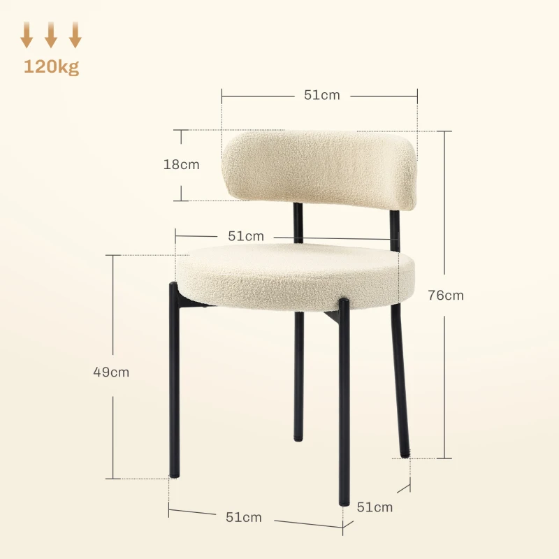 HOMCOM Set di 2 Sedie Sala da Pranzo in Tessuto Sherpa, Sedie da Cucina con Gambe in Acciaio, Sedia Imbottita per Cucina
