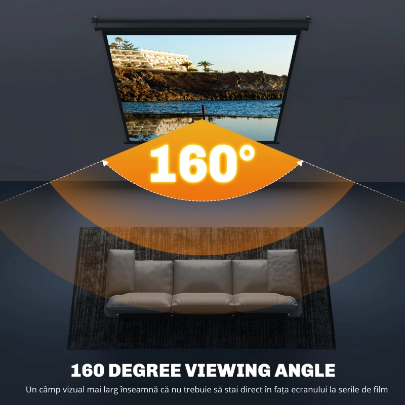 HOMCOM Ecran de proiecție TV și Home Cinema de 85 de inci video proiector 1:1 4K HD, 146L x 146Î cm