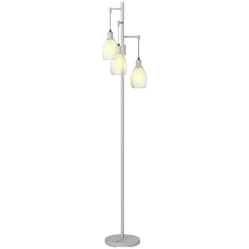 HOMCOM 3-Light Floor Lamp, 170cm Industrial Dimmable Standing Lamp with Steel Wire Cage Lampshades for Living Room, Bedroom, Dining Room, Study, Bulb Not Included, Silver Tone