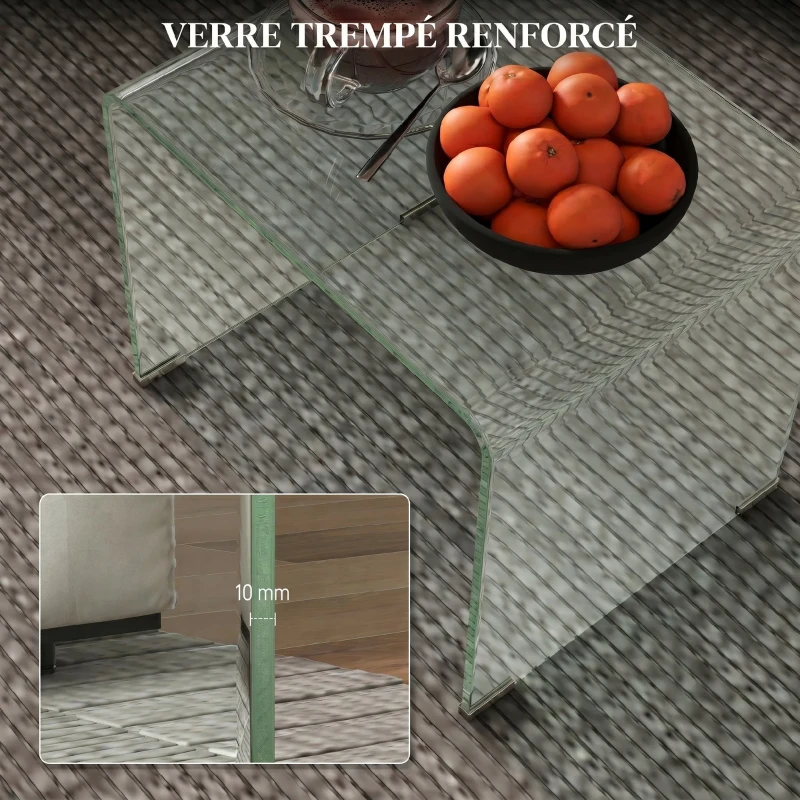 HOMCOM Table basse en verre table de salon rectangulaire design moderne en verre trempé avec bords arrondis sûrs transparent