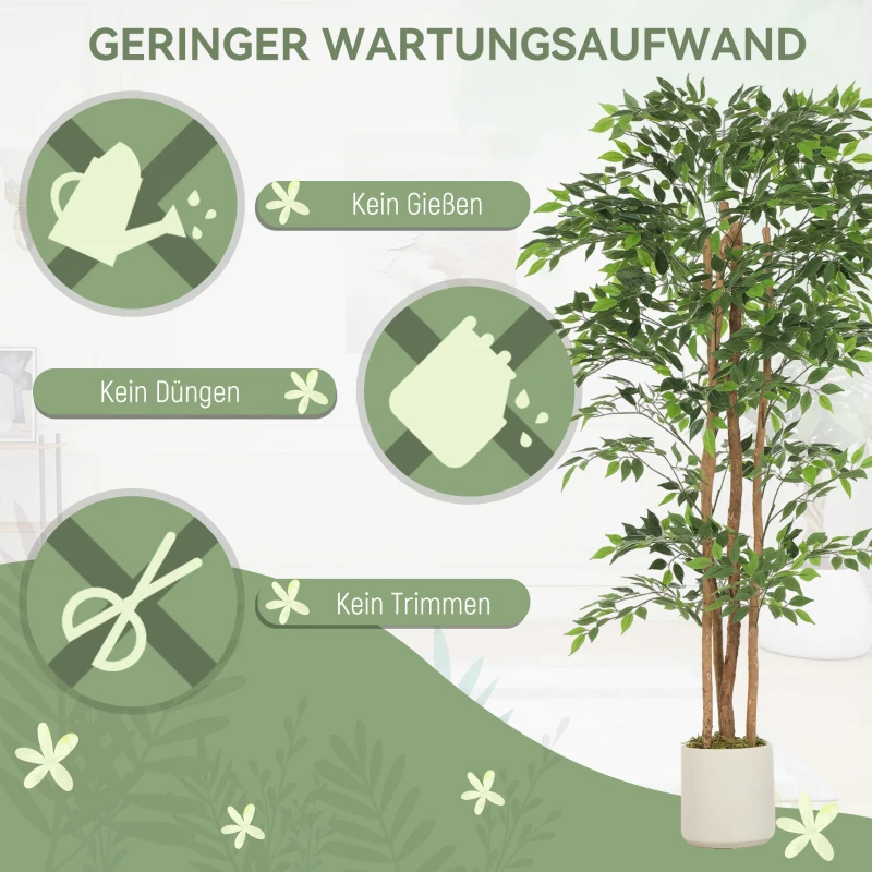 HOMCOM Kunstmatige banyanboom kunstplant met massieve houten stam, pot, voor woonkamer slaapkamer kantoor 75 x 75 x 180 cm groen