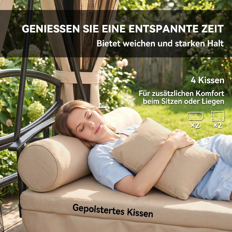 HOMCOM Hollywoodschommel met zijwanden tuinschommel schommel 3-zitter beige
