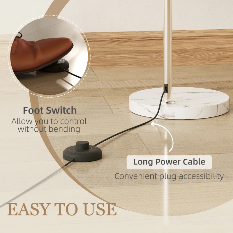 HOMCOM Floor Lamp for Living Room, Modern Standing Lamp with Shade & Foot Switch for Bedroom, Office, White
