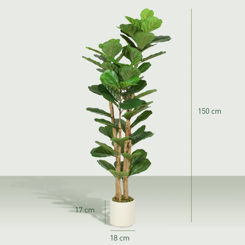 HOMCOM Kunstmatige vioolvijg kunstplant met 71 bladeren, massief houten stam, pot, 50 x 50 x 150 cm, groen