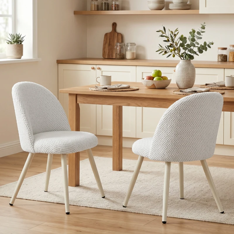 HOMCOM Juego de 2 Sillas de Comedor de Terciopelo con Asiento Acolchado Blanco
