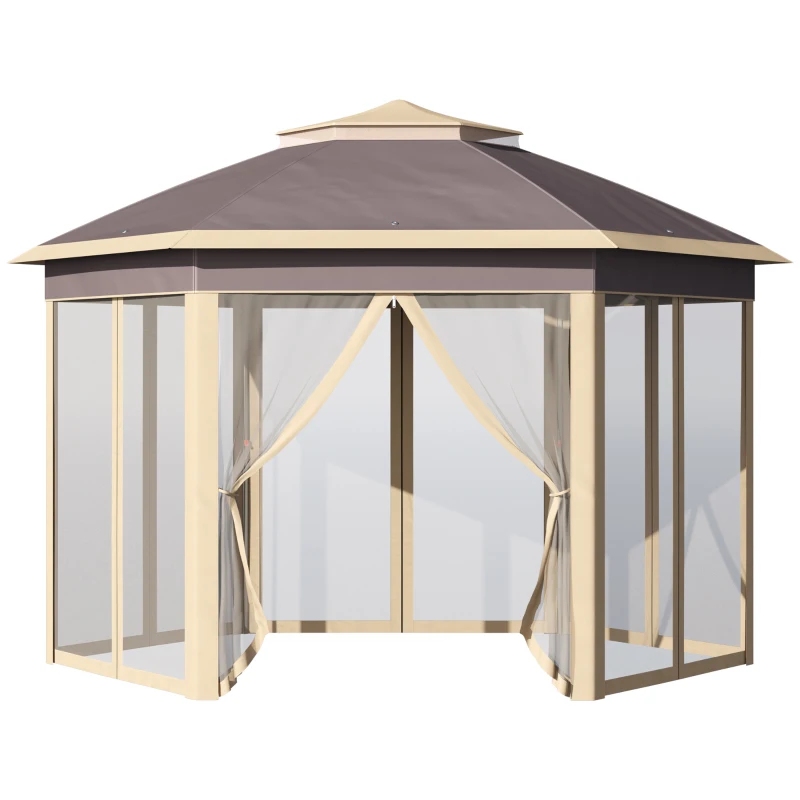 Outsunny Gazebo Pieghevole 405x340x285 cm con Zanzariera Doppio Tetto beige