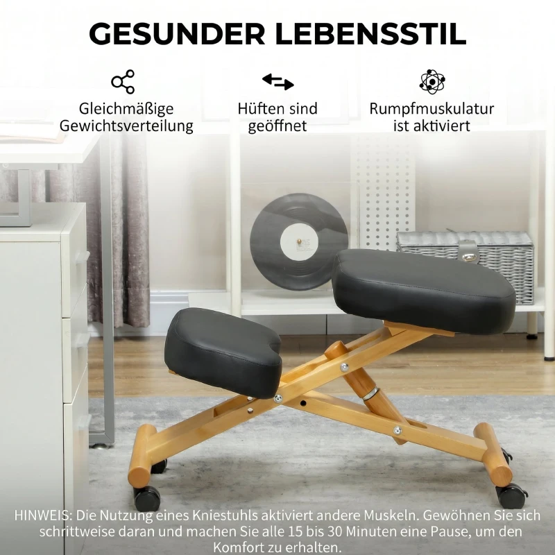 HOMCOM KniestoeI Ergonomisch met Wielen – Comfortabele Kniekruk voor Thuis en Kantoor